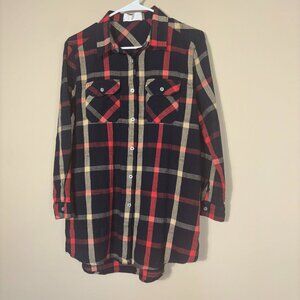 ETWO Black and Red Plaid Button-Down Shirt - Size Large